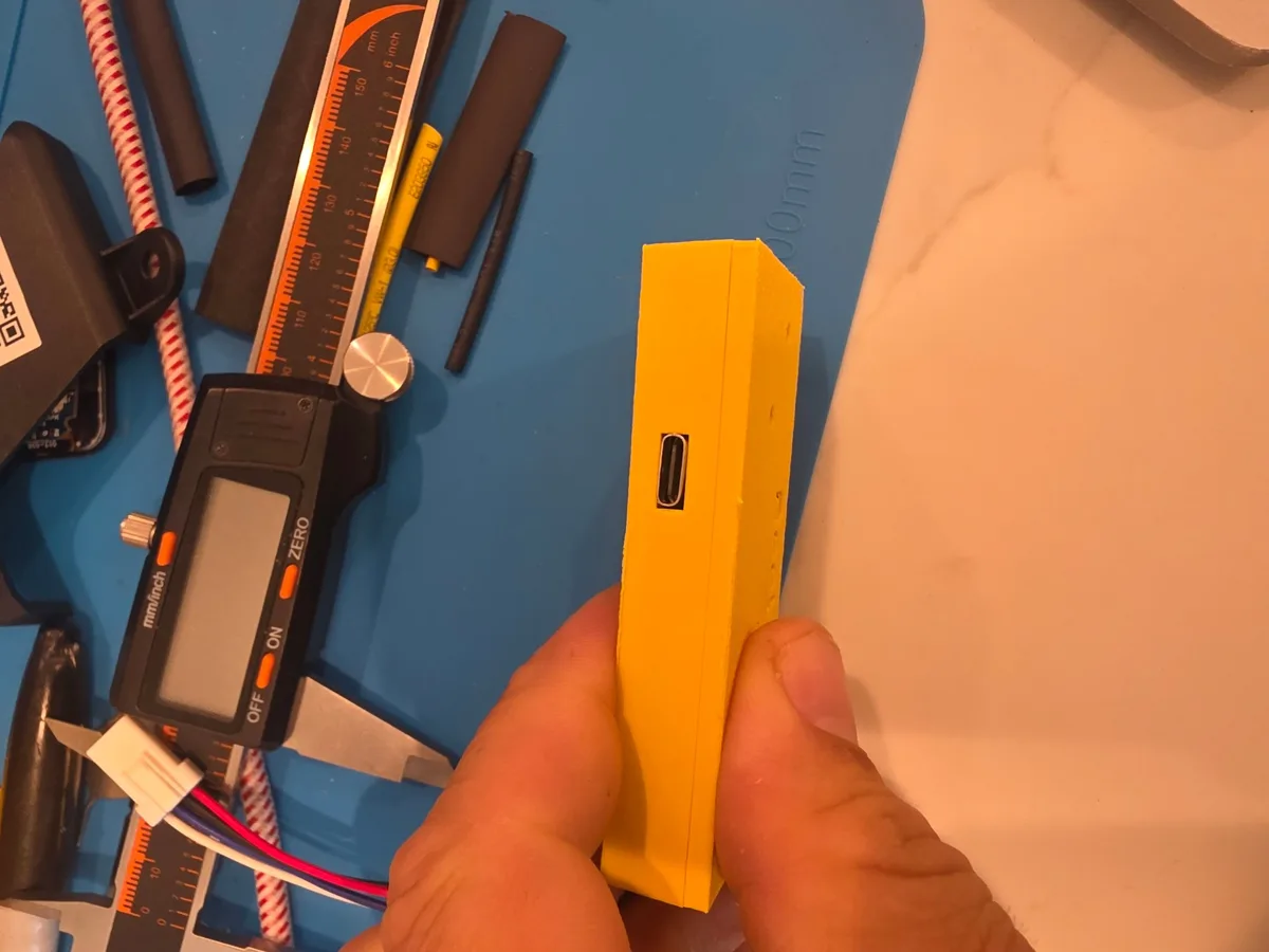 Side of the prototype showing the USB-C port